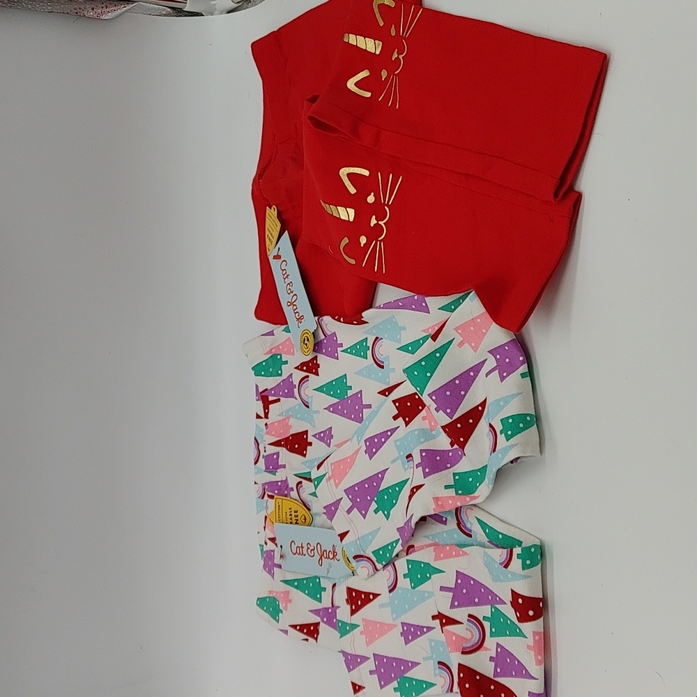 2 Cat & Jack Size XS Cotton Pants (Winter Trees & Unicorn Cat's)